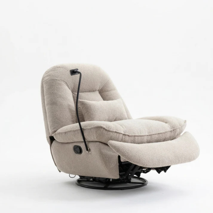 Bouclé Light Brown Fabric Swivel Recliner Armchair – 1 Seater Recliner Chair