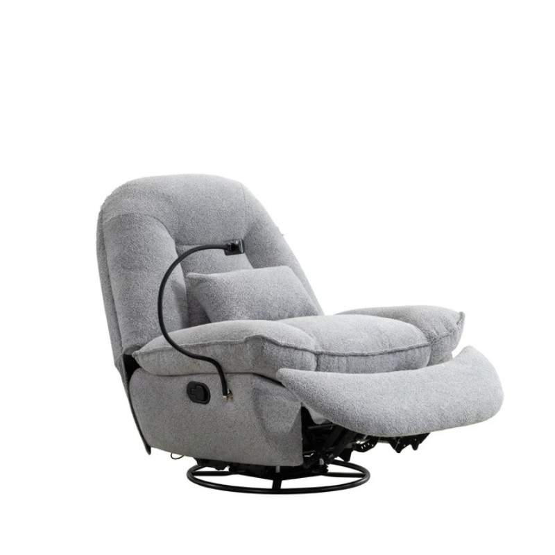 Bouclé Light Grey Fabric Swivel Recliner Armchair – 1 Seater Recliner Chair UK