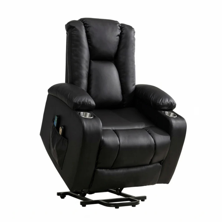 Windsor Black Electric Lift Assist Riser Recliner Chair with Massage & Heat – Bonded Leather 1 Seater Recliner