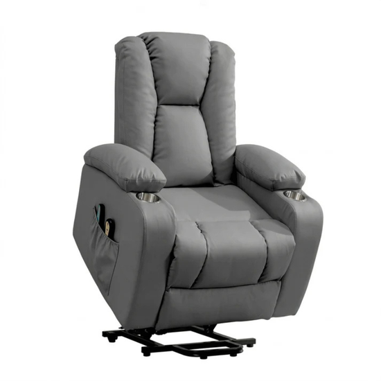 Windsor Grey Electric Lift Assist Riser Recliner Chair with Massage & Heat – Bonded Leather 1 Seater Recliner UK