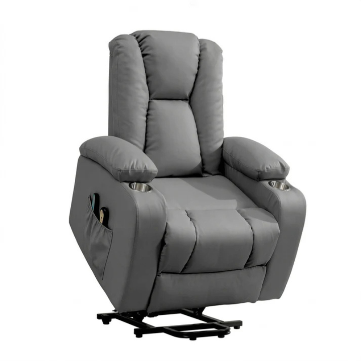 Windsor Grey Electric Lift Assist Riser Recliner Chair with Massage & Heat – Bonded Leather 1 Seater Recliner UK