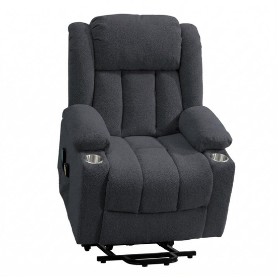 Oxford Dark Grey Dual Motor Lift Assist Riser Recliner Chair with Massage & Heat – Bouclé Fabric Armchair