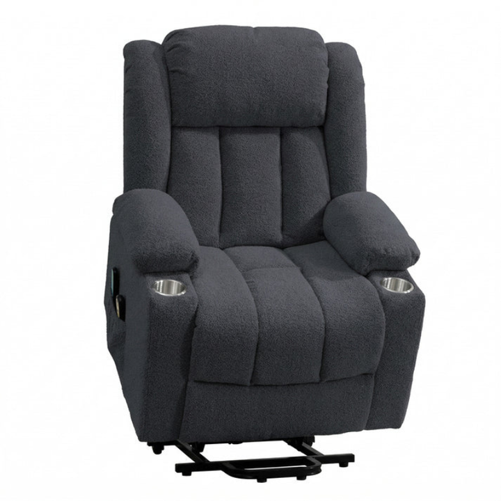 Oxford Dark Grey Dual Motor Lift Assist Riser Recliner Chair with Massage & Heat – Bouclé Fabric Armchair