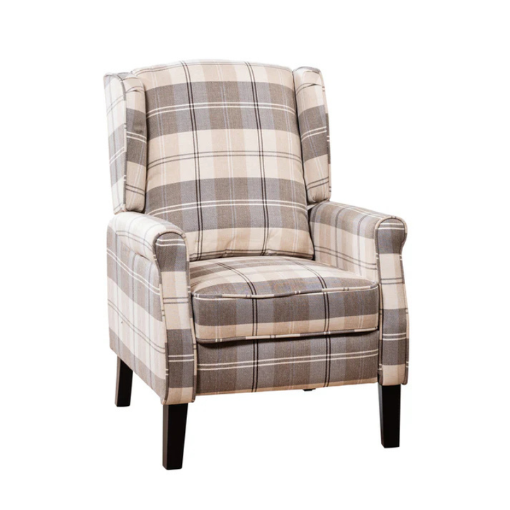 Ashford Cream Chequered Fabric Push Back Recliner Armchair