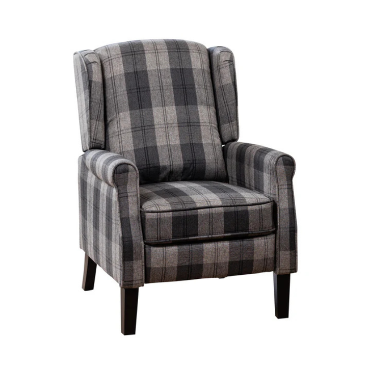 Ashford Grey Chequered Fabric Push Back Recliner Armchair