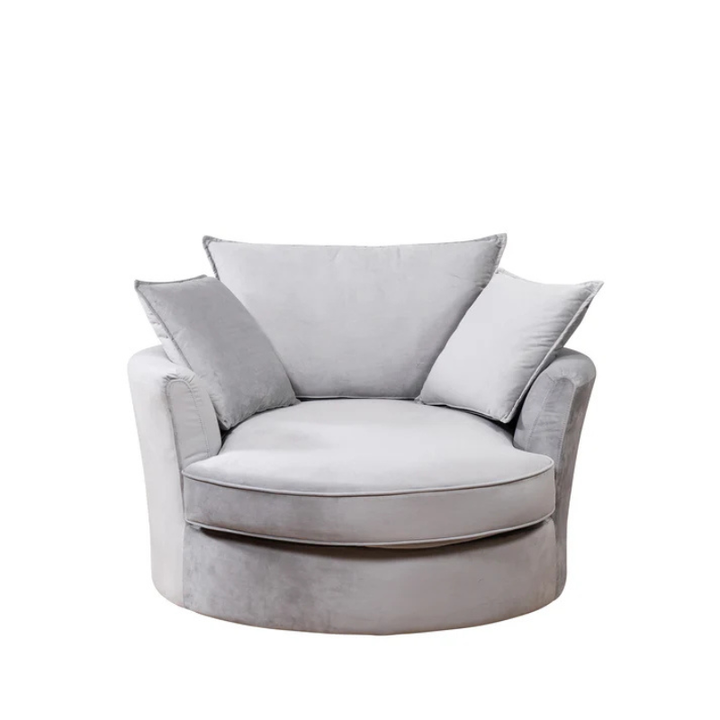 Grey Velvet Swivel Cuddle Chair – Large Round Snuggle Chair, Soft Lounge Seat