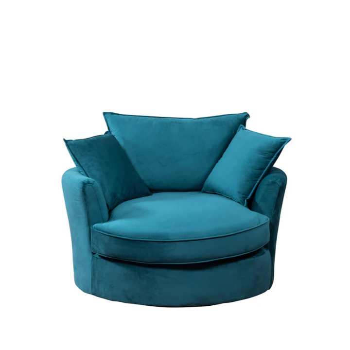 Teal Velvet Swivel Cuddle Chair – Large Round Snuggle Chair, Soft Lounge Seat