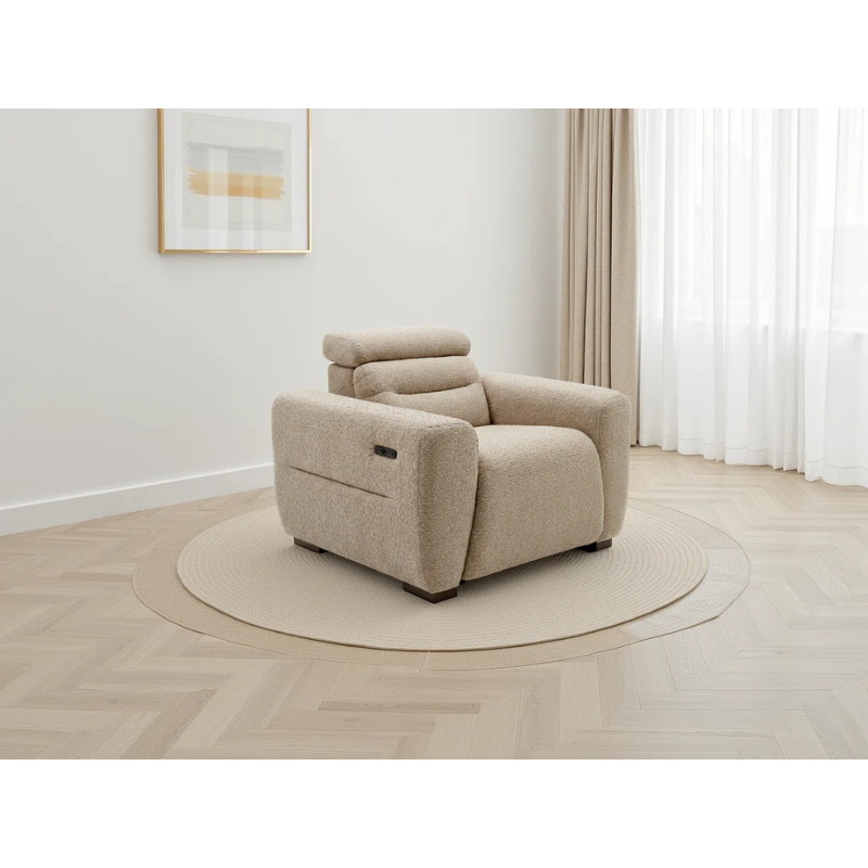 Tokyo Beige Electric Recliner Armchair – Bouclé Fabric Chair with USB & Adjustable Headrest