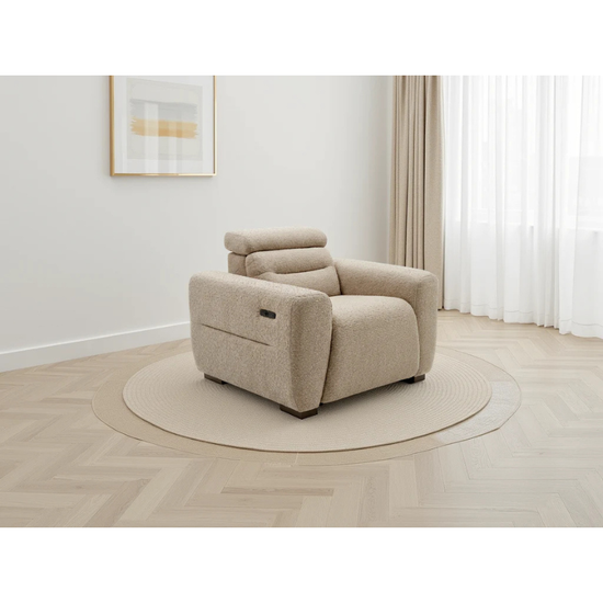 Tokyo Beige Electric Recliner Armchair – Bouclé Fabric Chair with USB & Adjustable Headrest