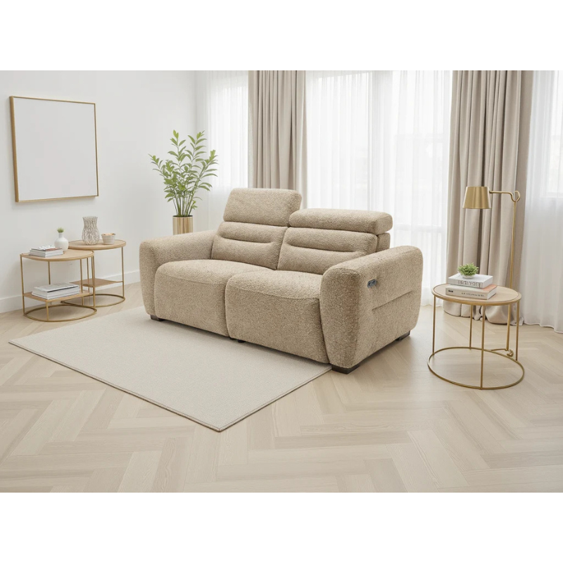 Tokyo Beige Electric Recliner Sofa 3 Seater – Bouclé Fabric Reclining Sofa with USB & Adjustable Headrests