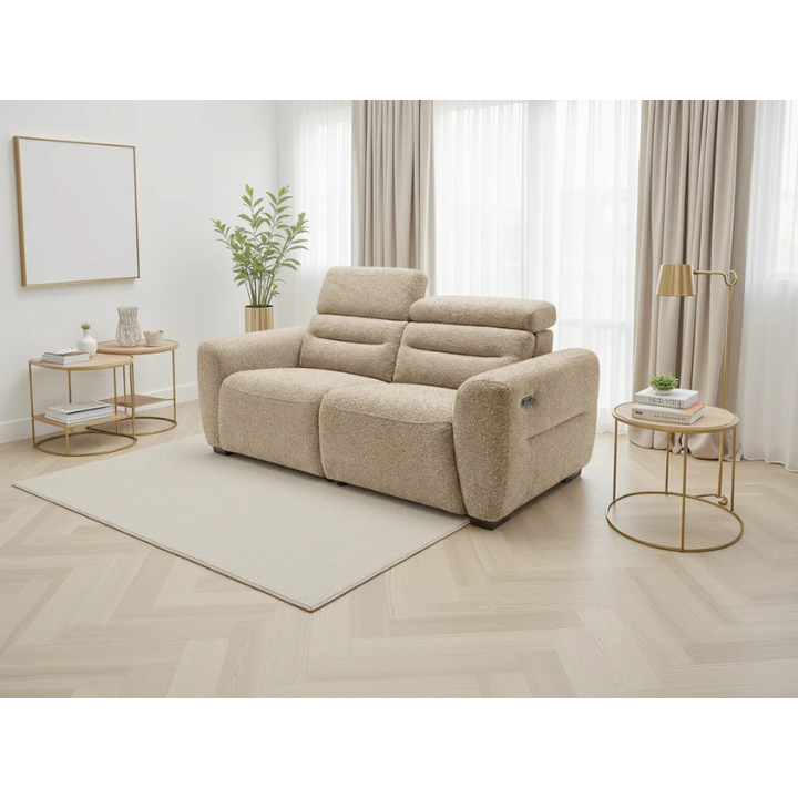 Tokyo Beige Electric Recliner Sofa 3 Seater – Bouclé Fabric Reclining Sofa with USB & Adjustable Headrests