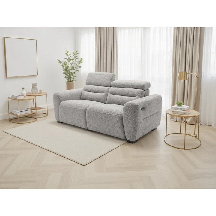 Tokyo Grey Electric Recliner Sofa 3 Seater – Bouclé Fabric Reclining Sofa with USB & Adjustable Headrests