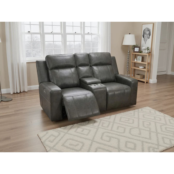 Barcelona Grey Electric Recliner Sofa 2 Seater – Leather Reclining Sofa with Console & Cupholders