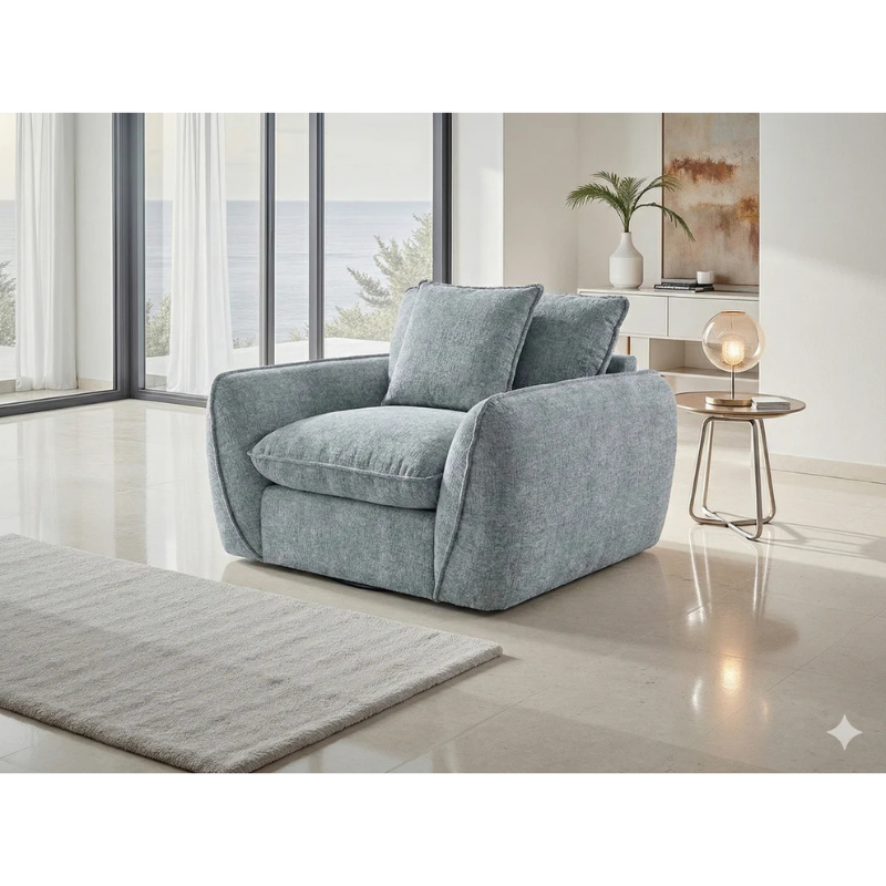 Berlin Grey Armchair – Fabric Lounge Chair with Deep Cushions & Modern Design