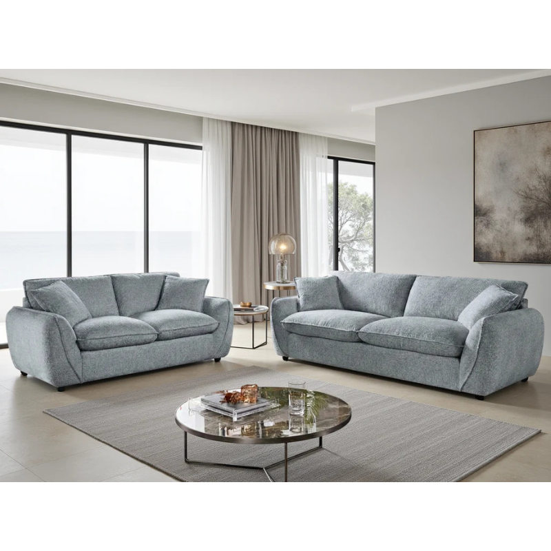 Berlin Grey Sofa Set 3+2 – Fabric Sofas with Deep Cushions & Modern Design