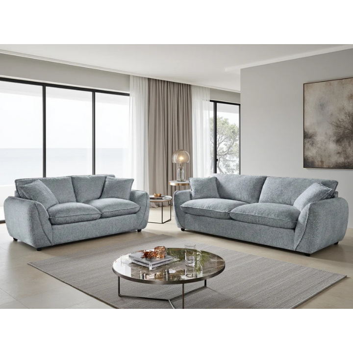 Berlin Grey Sofa Set 3+2 – Fabric Sofas with Deep Cushions & Modern Design