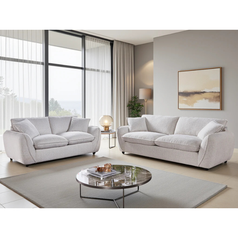 Berlin Beige Sofa Set 3+2 – Fabric Sofas with Deep Cushions & Modern Design