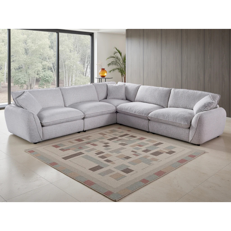 Berlin Beige Large Corner Sofa – Fabric U Shape Sofa with Deep Cushions & Modern Design