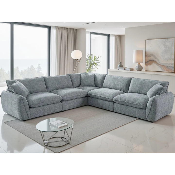 Berlin Grey Large Corner Sofa – Fabric U Shape Sofa with Deep Cushions & Modern Design