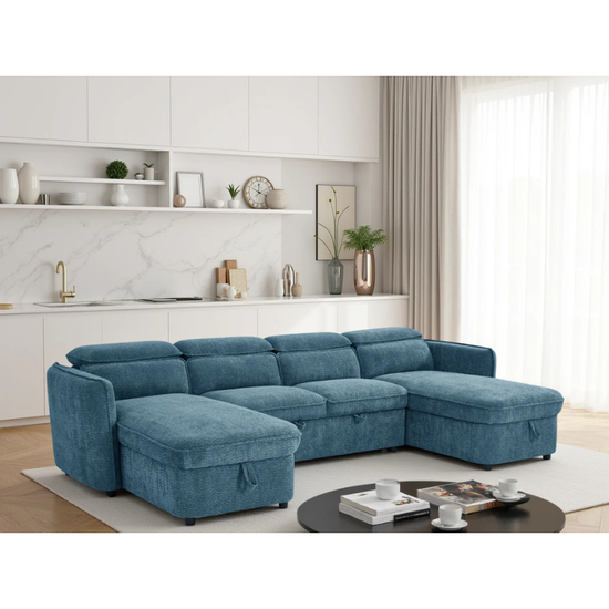 Capri Green U Shape Sofa Bed – Large Corner Sofa with Storage & Adjustable Headrests