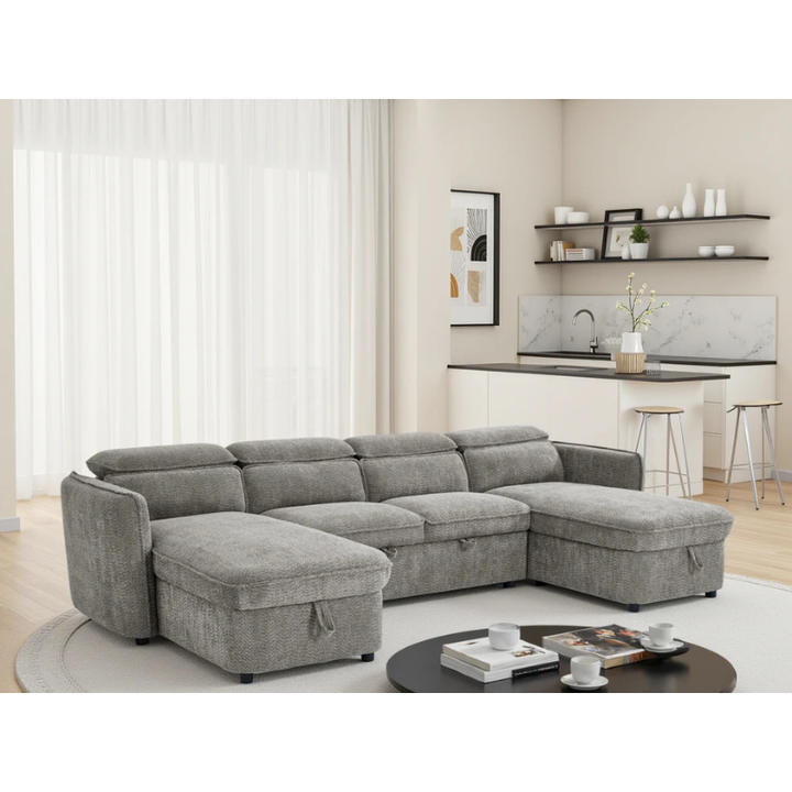 Capri Grey U Shape Sofa Bed – Large Corner Sofa with Storage & Adjustable Headrests