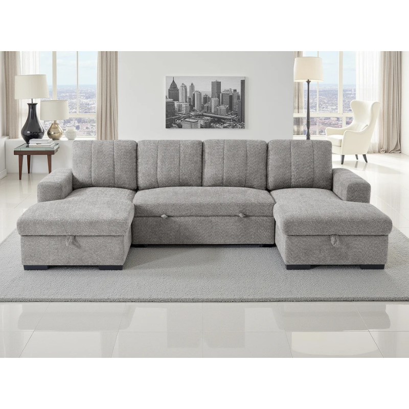 Como Grey U Shape Sofa Bed – Large Corner Sofa with Storage, Pull Out Bed & Chaise