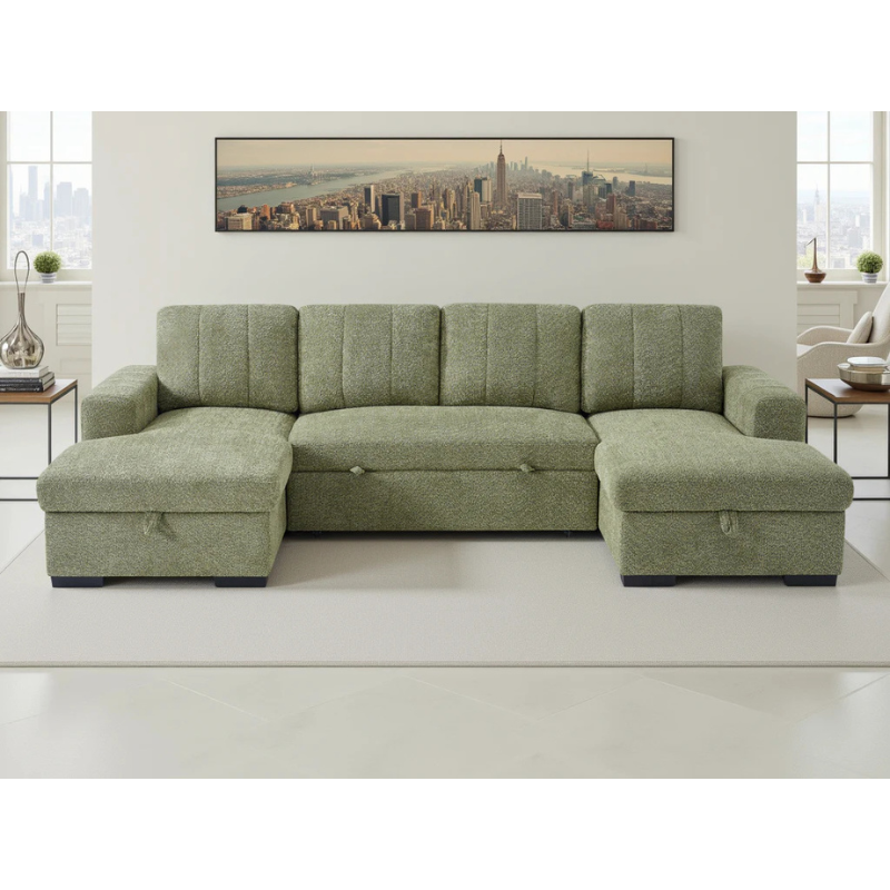 Como Green U Shape Sofa Bed – Large Corner Sofa with Storage, Pull Out Bed & Chaise