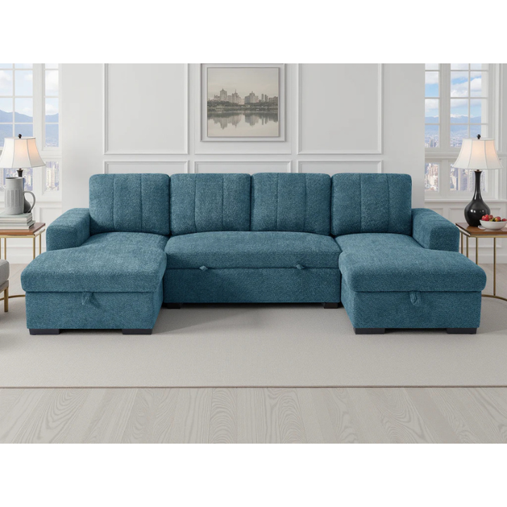 Como Blue U Shape Sofa Bed – Large Corner Sofa with Storage, Pull Out Bed & Chaise