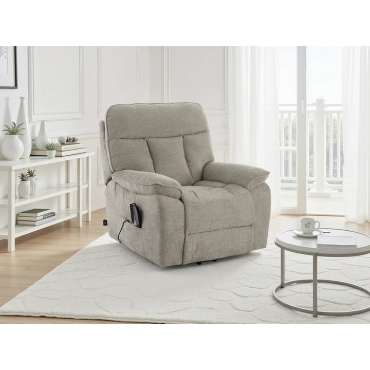 Cornwall Grey Rise & Recline Massage Chair – Electric Recliner with Heat, Fabric Armchair