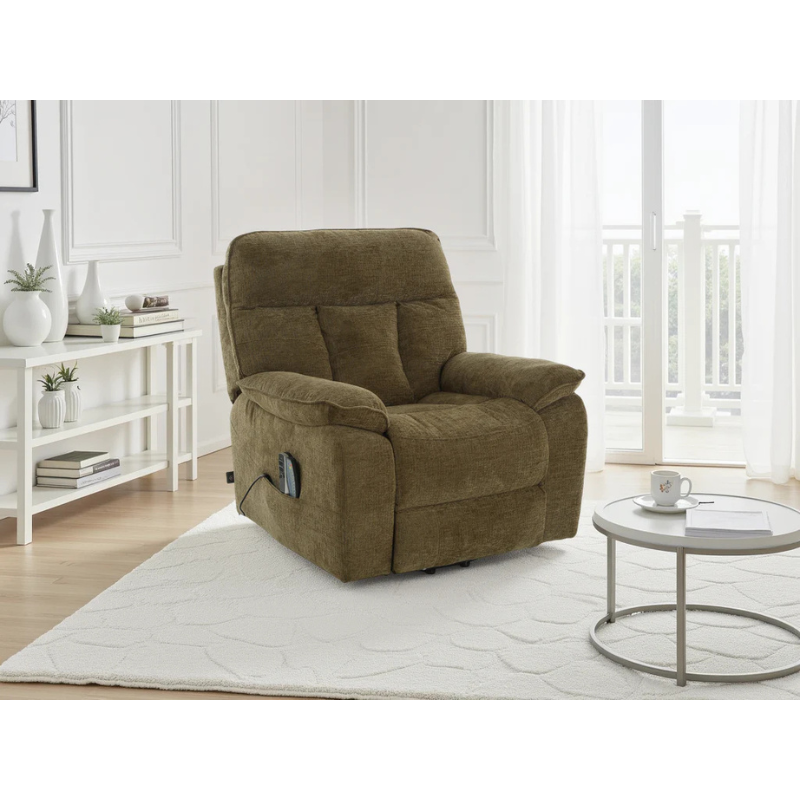 Cornwall Brown Rise & Recline Massage Chair – Electric Recliner with Heat, Fabric Armchair