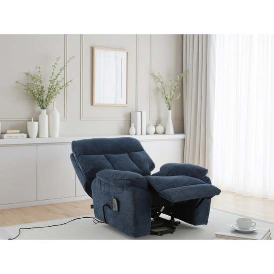 Cornwall Blue Rise & Recline Massage Chair – Electric Recliner with Heat, Fabric Armchair