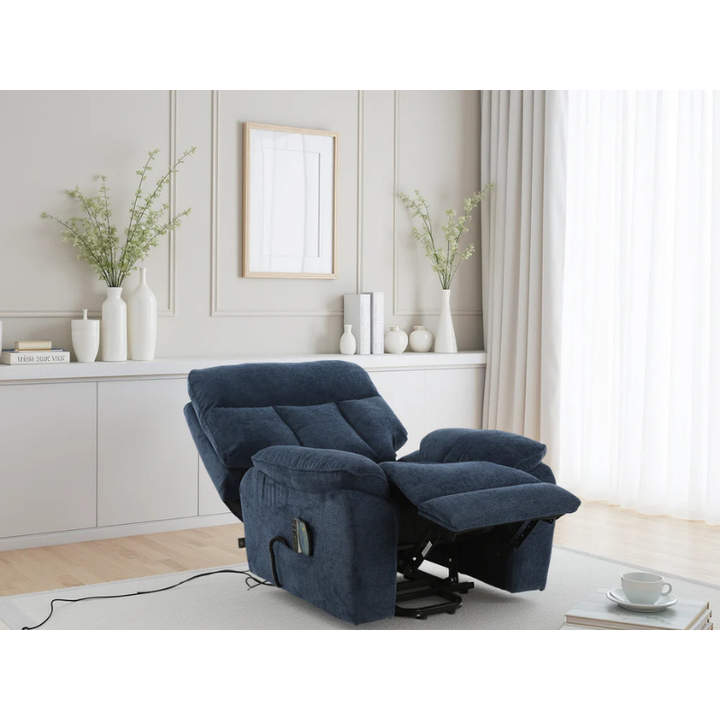 Cornwall Blue Rise & Recline Massage Chair – Electric Recliner with Heat, Fabric Armchair