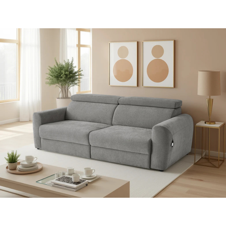 Dakota Grey Electric Recliner Sofa Bed 3 Seater – Fabric Pull Out Bed with Adjustable Headrests