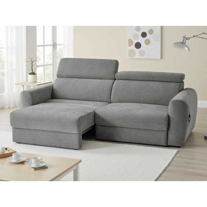 Dakota Grey Electric Recliner Sofa Bed 3 Seater – Fabric Pull Out Bed with Adjustable Headrests