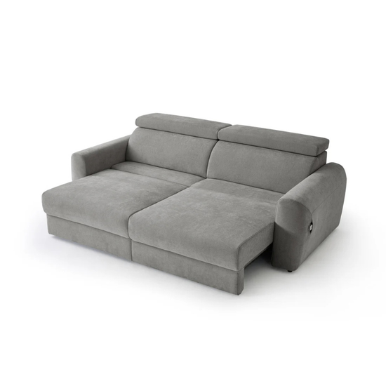 Dakota Grey Electric Recliner Sofa Bed 3 Seater – Fabric Pull Out Bed with Adjustable Headrests