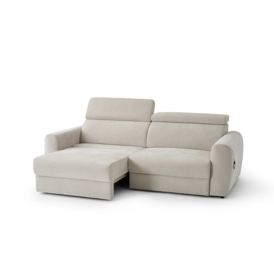 Dakota Beige Electric Recliner Sofa Bed 3 Seater – Fabric Pull Out Bed with Adjustable Headrests