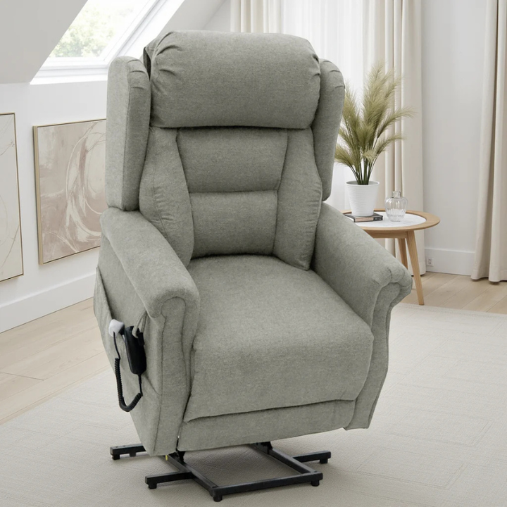 Fairmont Beige Rise & Recline Chair – Electric Recliner Armchair, Fabric Lift Assist Chair