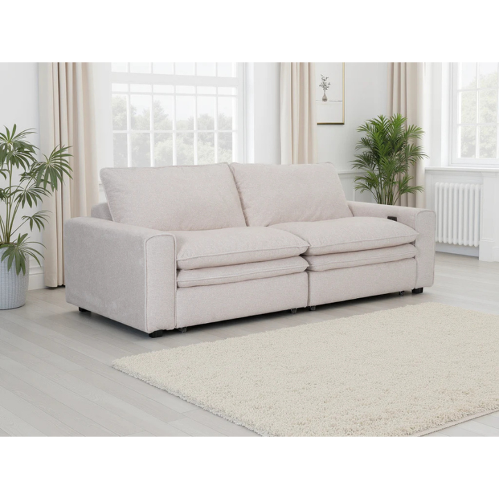 Florence Cloud Beige Electric Recliner Sofa 2 Seater – Fabric Power Reclining Sofa, Deep Comfort Design