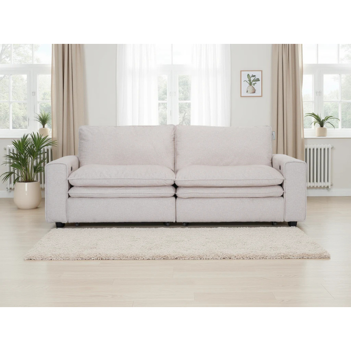 Florence Cloud Beige Electric Recliner Sofa 2 Seater – Fabric Power Reclining Sofa, Deep Comfort Design
