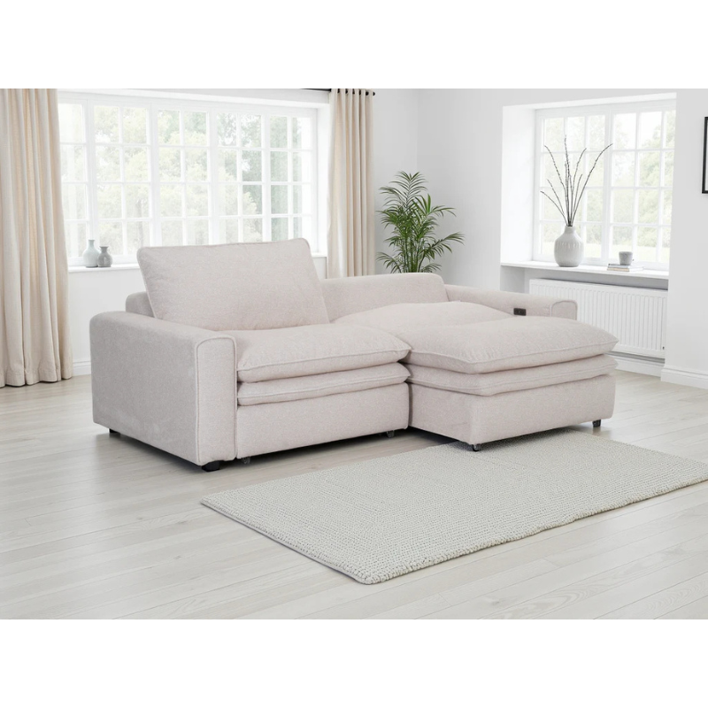 Florence Cloud Beige Electric Recliner Sofa 2 Seater – Fabric Power Reclining Sofa, Deep Comfort Design