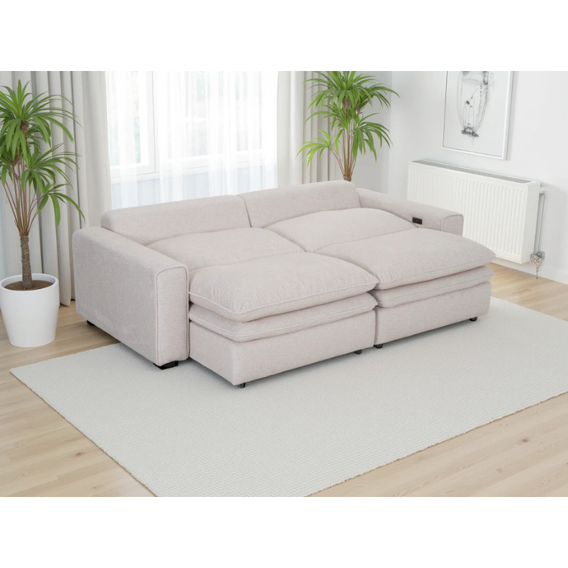 Florence Cloud Beige Electric Recliner Sofa 2 Seater – Fabric Power Reclining Sofa, Deep Comfort Design