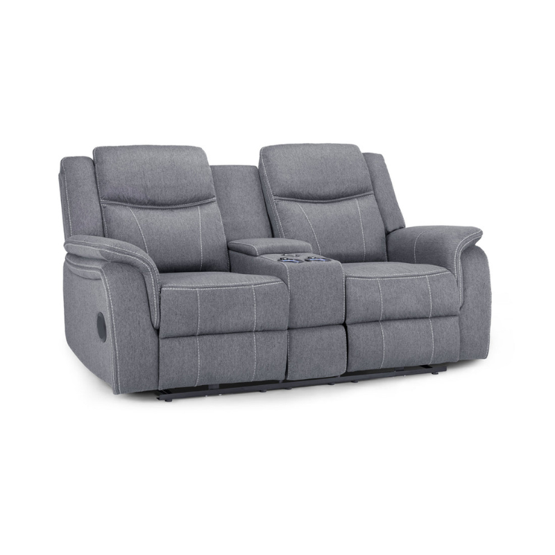 Galaxy Tech Grey Electric Recliner Sofa 2 Seater – Fabric Reclining Sofa with USB, Cup Holders & Storage