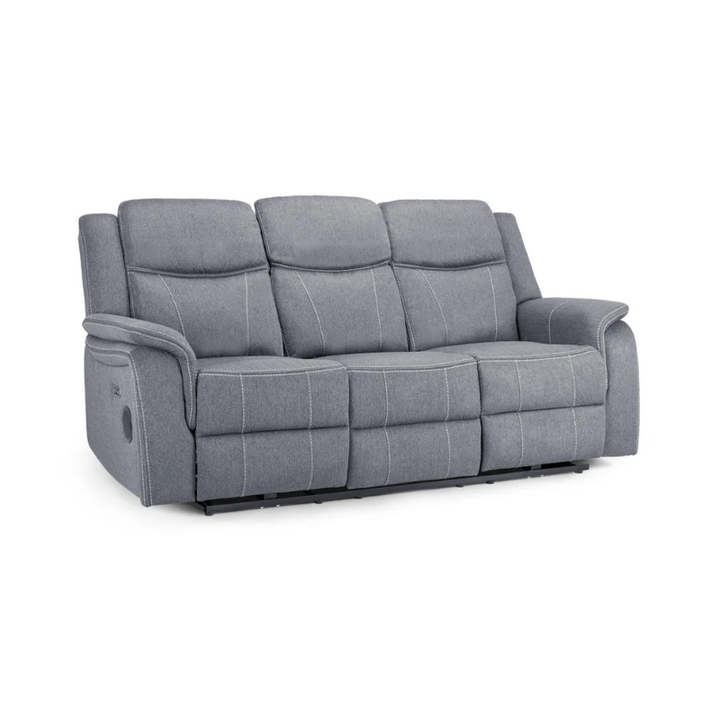 Galaxy Tech Grey Electric Recliner Sofa 3 Seater – Fabric Reclining Sofa with USB, Cup Holders & Storage