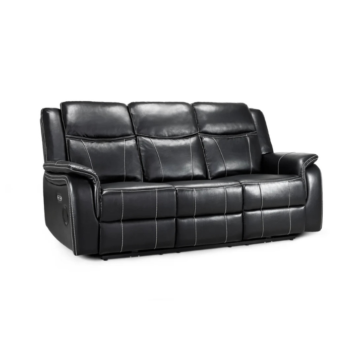 Galaxy Tech Black Leather Electric Recliner Sofa 3 Seater – Reclining Sofa with USB, Cup Holders & Storage