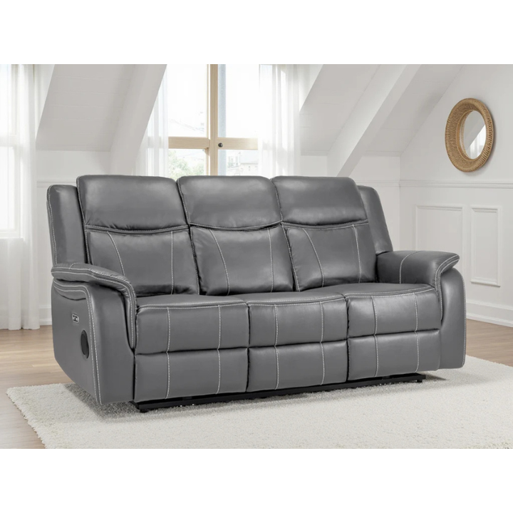 Galaxy Tech Grey Leather Electric Recliner Sofa 3 Seater – Reclining Sofa with USB, Cup Holders & Storage