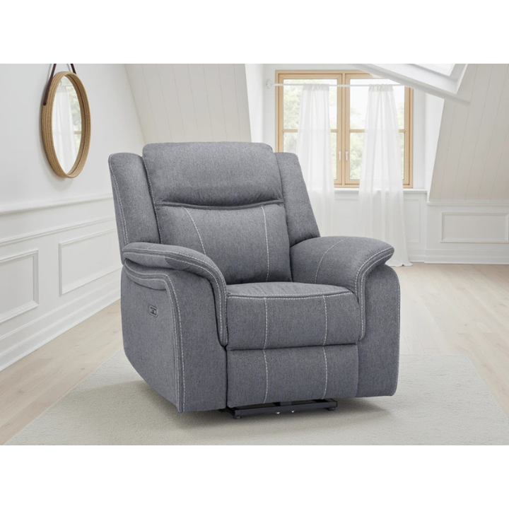 Galaxy Tech Grey Electric Recliner Armchair – Fabric Reclining Chair with USB, Cup Holders & Storage