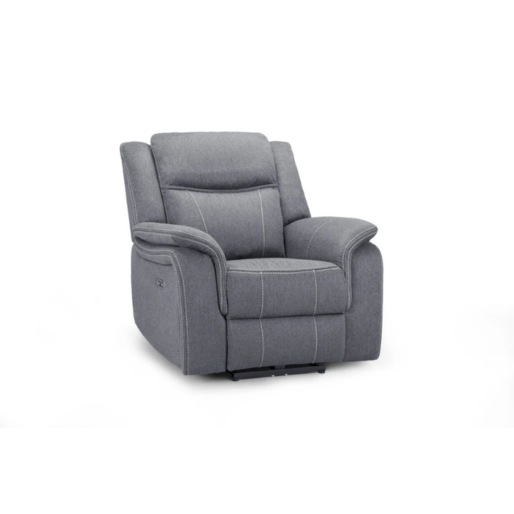 Galaxy Tech Grey Electric Recliner Armchair – Fabric Reclining Chair with USB, Cup Holders & Storage