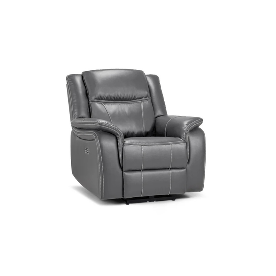 Galaxy Tech Grey Leather Electric Recliner Armchair – Reclining Chair with USB, Cup Holders & Storage