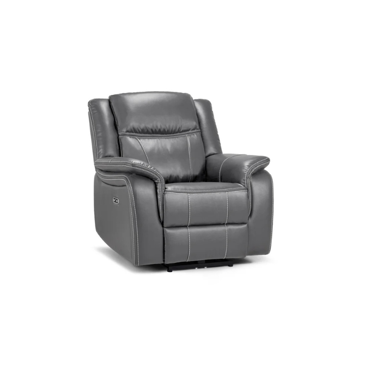 Galaxy Tech Grey Leather Electric Recliner Armchair – Reclining Chair with USB, Cup Holders & Storage
