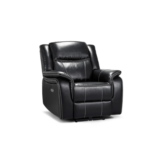 Galaxy Tech Black Leather Electric Recliner Armchair – Reclining Chair with USB, Cup Holders & Storage